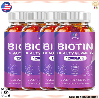 1/2/4 Pack Vitamatic Biotin Gummies 12000 mcg for Stronger Hair Skin Nails Vegan