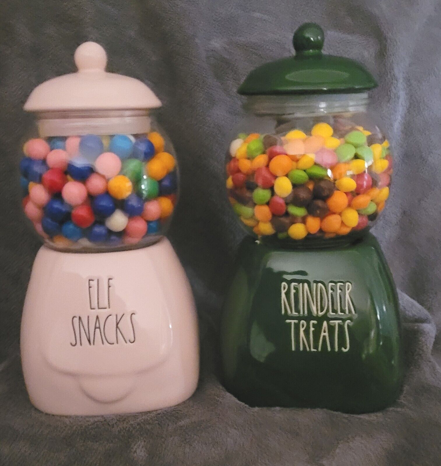NEW! Rae Dunn: ELF SNACKS & REINDEER TREATS Gumball/Candy Canisters