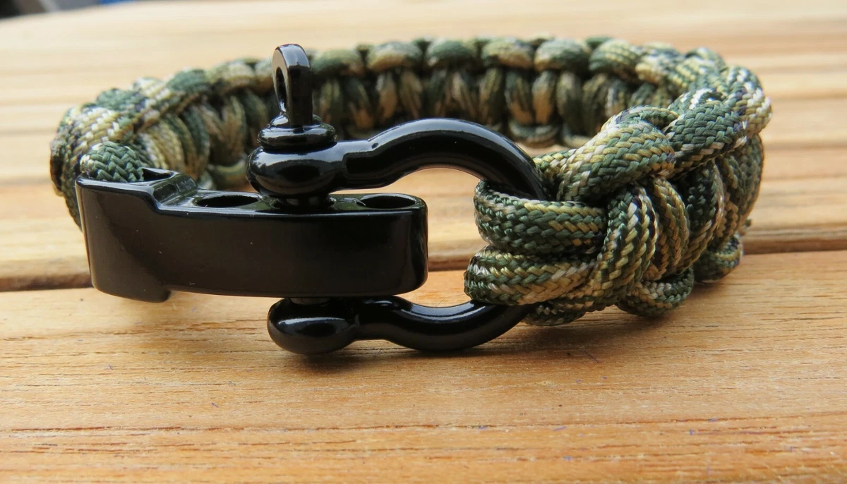 Paracord Survival Bracelet Forest Camo Adjustable Shackle Handmade USA