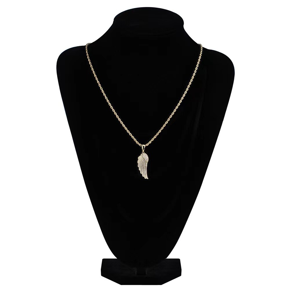 Mens Womens Gold CZ Angel Wing Pendant Necklace Punk Rock