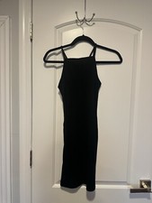 Forever 21 black high neck small knit mini bodycon criss cross back dress NWT