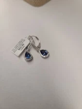 Pear-Shaped Blue and White Lab-Created Sapphire Frame Drop Earrings in Sterling