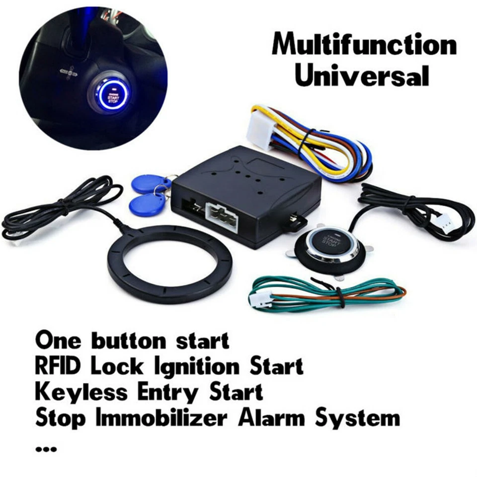 Car Keyless Entry RFID Ignition Switch Engine Alarm Finger Push One Button Start - Image 2 of 4