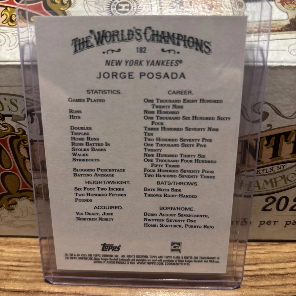 2025 Topps Allen & Ginter Jorge Posada 金银丝 /50 — 第 2/3 张图片