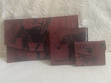 Vintage Leather Embossed Elephant Wallet Bifold  Coin Purse Handcrafted India