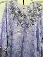 Handmade Women  s Purple Embroidered Lace Kurta Tunic Top One Size