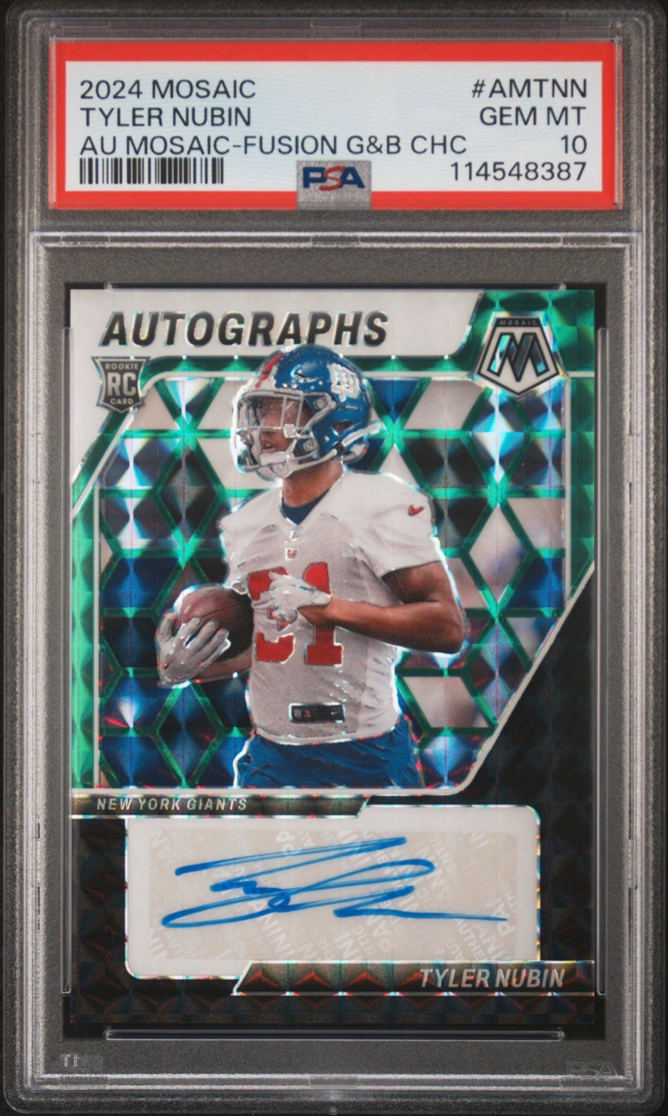 Tyler Nubin Panini Mosaic Autographs Mosaic #AMTNN Fusion Green & Black Choice