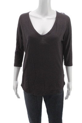 Standard James Perse Women V-Neck Basic T-Shirt Gray 3/4 Sleeve Size 2