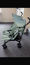 Puggle Green Double Pushchair Folding with Basket, From Birth, Rubber Tyres