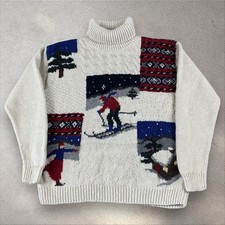 Vintage Chunky Knit Sweater Winter Skiing Hand Knit Cowichan Sz Petite Medium