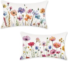 Spring Floral Throw Pillow Covers 12x20 Inch Set of 2 Farmhouse Colorful Floers