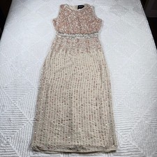 Mac Duggal Dress 4 Beaded Sequin Gown Rose Gold Champagne Formal Evening Wedding