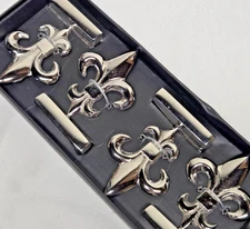Set of 4 Fleur de Lis Place Card Holders Original Box iLeoni Metal Finial 2.5" T