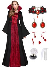 Vampire Costume for Women with teeth Accessories Gothic Vampire Dress Halloween