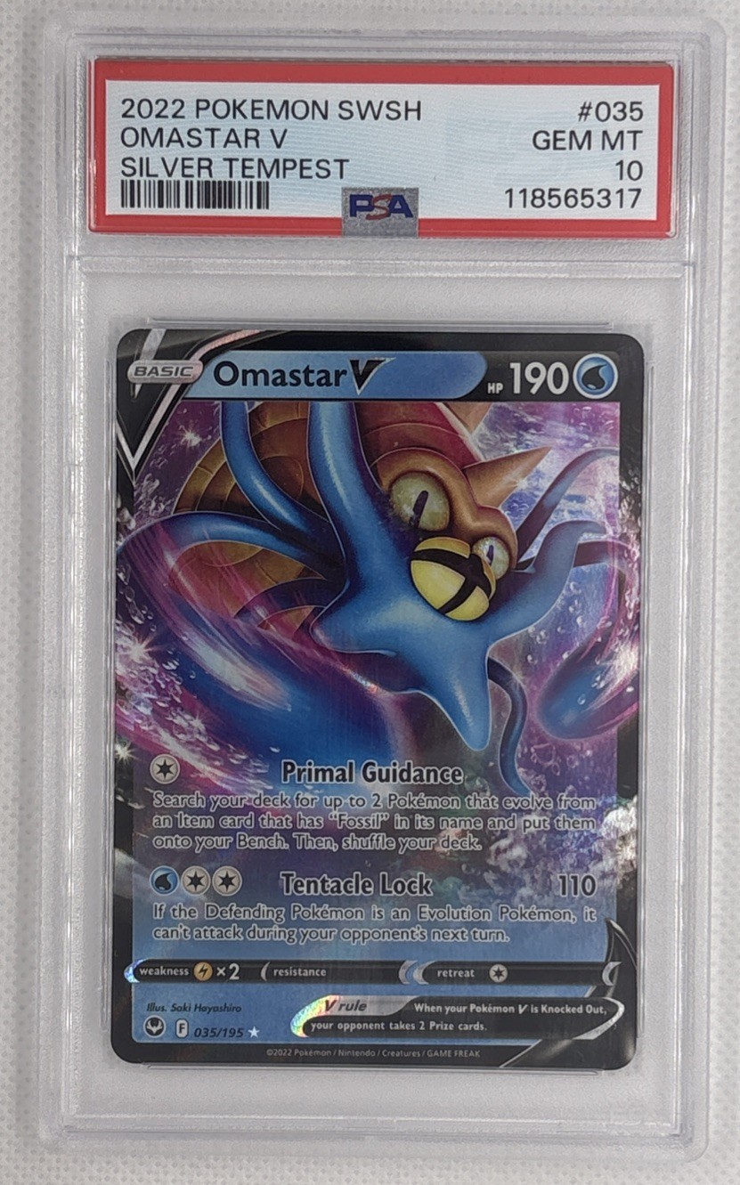 2022 Pokemon SWSH Omastar V #35 Silver Tempest PSA 10 Gem Mint 🌶️🥵