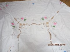 BEAUTIFUL TABLECLOTH -LACE-EMBROIDERY-APPLIQUE--116" X 64" 12 NAPKINS T41-2