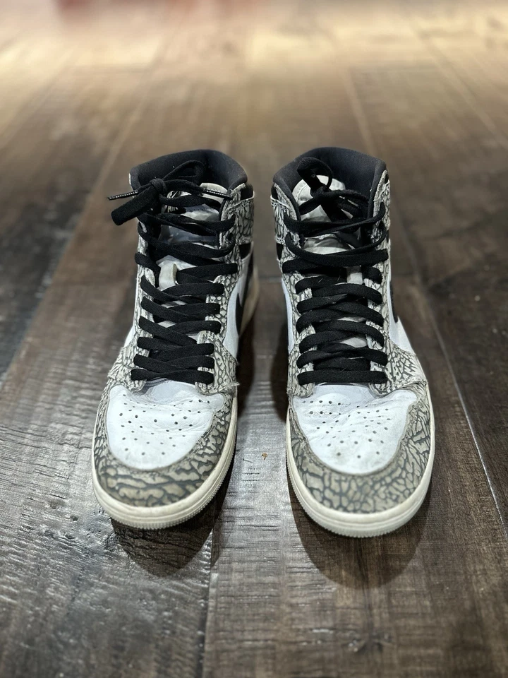 Size 9.5 - Air Jordan 1 Retro OG High White Cement Basketball - Image 2 of 4