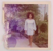 FOUND PHOTO Wild Big Hair Girl In Hippy Peasant Dress Snapshot Vtg 1960s