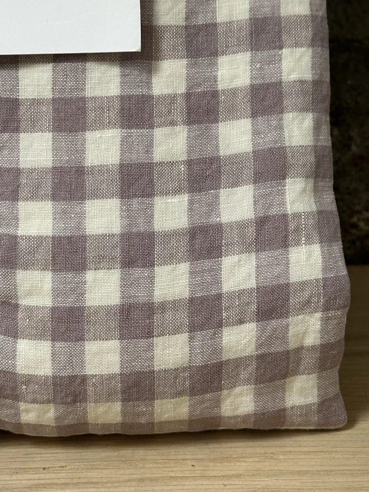 NWT Piglet In Bed TWIN Flat Sheet Elderberry Gingham 100% Linen - Image 4 of 4