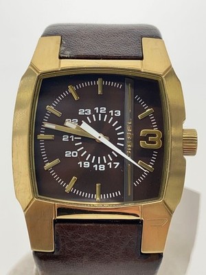 DIESEL DZ-1297 Quartz Analog Leather Watch Brown Excellent JAPAN