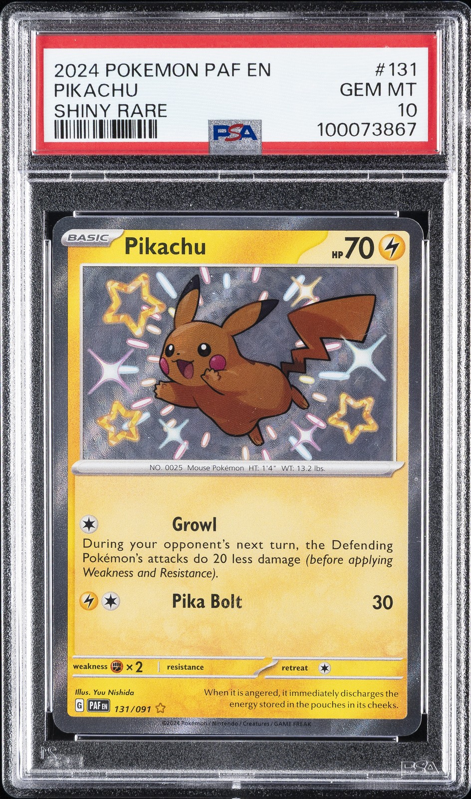 2024 POKEMON PAF EN-PALDEAN FATES SHINY RARE #131 PIKACHU PSA 10