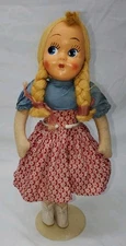 Vintage Braided Hair Rag DOLL w Original Clothing Made Poland 15" Sawdust Filled