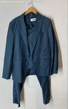 Wangyue Mens Teal Single-Breasted Regular Fit 3-Piece Suit Set Size Large