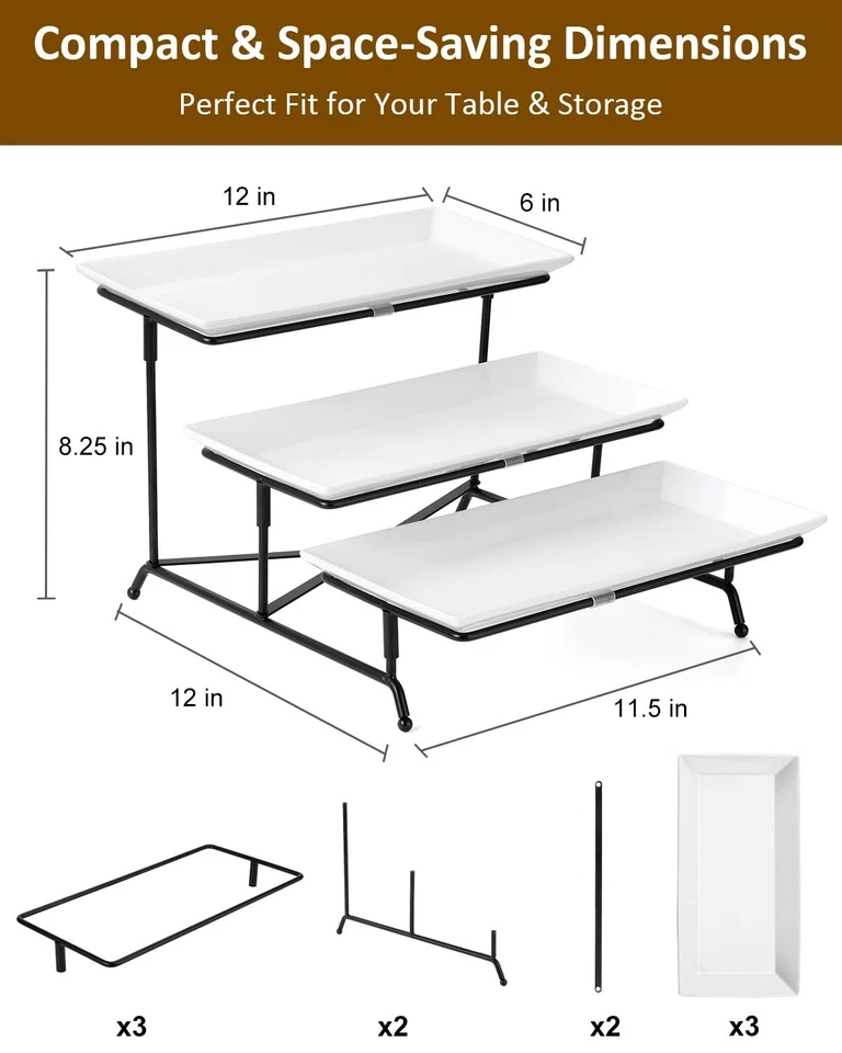 3 Tier Serving Trays for Party, Porcelain Serving Platters and Trays, 12 Inch... - Image 2 of 4
