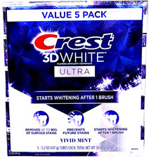 Crest 3D White Vivid Mint Ultra Whitening Toothpaste 5 x 5.2 Oz EXP 10/28 1.21 per gallon
