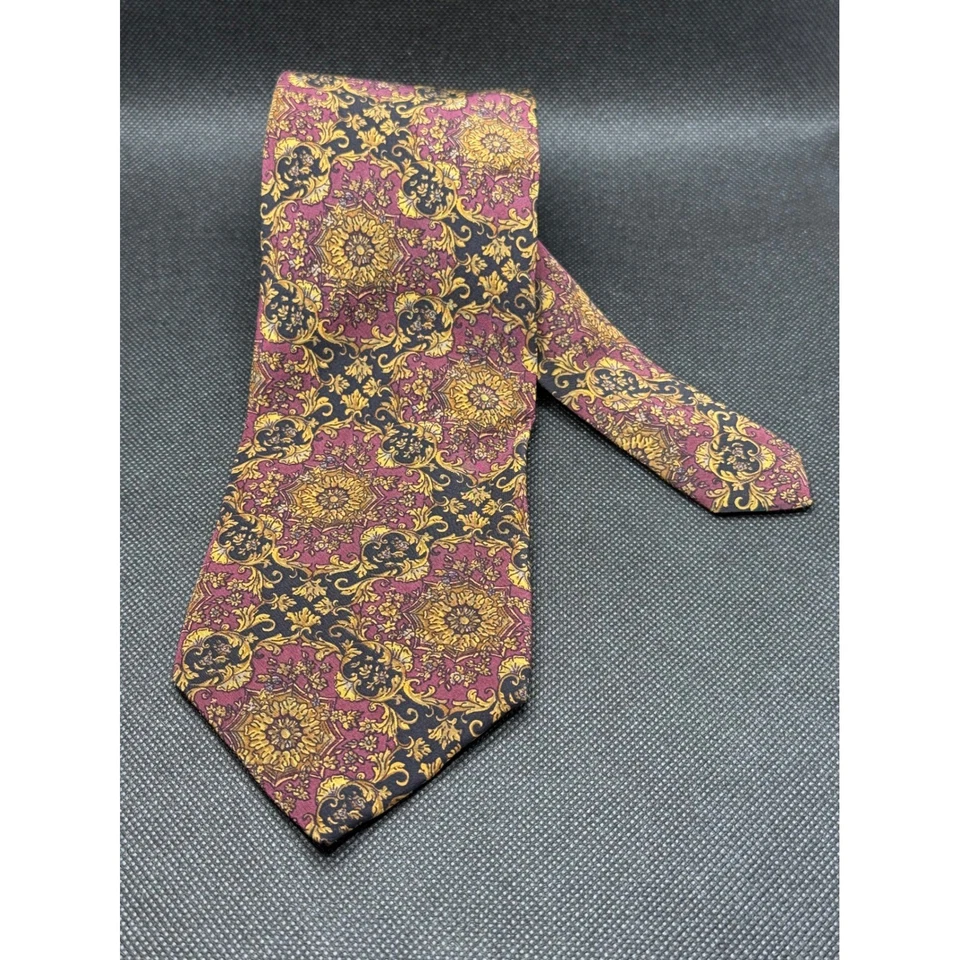Karl Lagerfeld Red Gold Floral Silk Tie Made in Italy 57" x 3.25" - Image 2 of 4