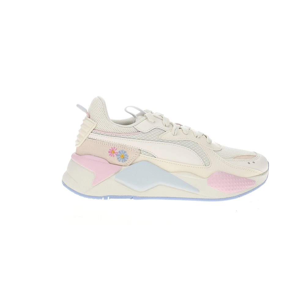 PUMA RsX Embroidered Lace Up Youth Girls Beige, Off White Sneakers Casual Shoes