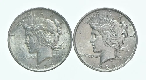 1922 & 1924 Peace Silver Dollar $1 Bullion Collection Lot *137