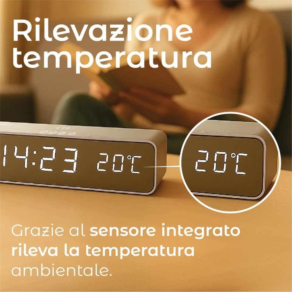 TECHMADE – Sveglia Digitale con Ricarica Wireless, Allarme con Timer, Display  - Immagine 4 di 4