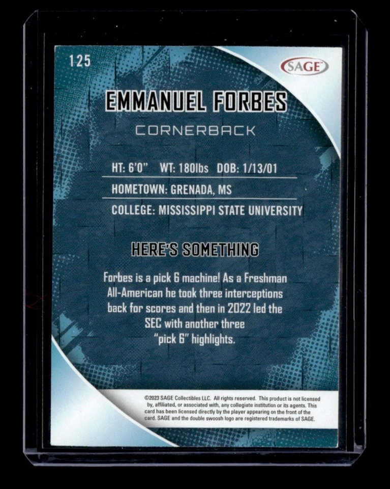 Emmanuel Forbes 2023 Sage GOLD #125 Mississippi State Bulldogs ROOKIE 1ST RC - Image 2 of 2
