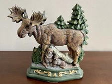 VTG Rustic Cast Iron Doorstop MOOSE & OTTERS In Forest. Great Cabin MTN Decor
