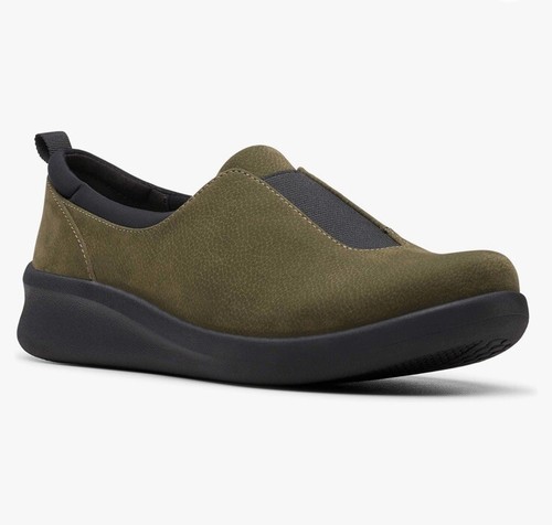 Clarks Cloudsteppers Sillian 2.0 Walk Donna 10 Larghi Cachi Verde Slip on Nuovo con scatola - Foto 7 di 7