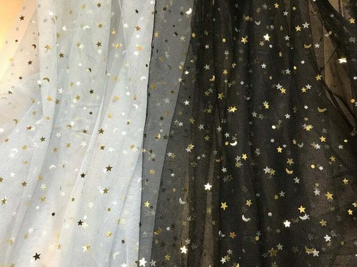 Star Fabric Gold Sequins Moon Star Mesh Lace Fabric DIY Girl Dress Bridal Veils - Imagen 5 de 9