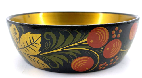Vintage Russian Wood Bowl and Spoon Lacquer Red Cherries Folk Art 5" - Picture 8 of 10