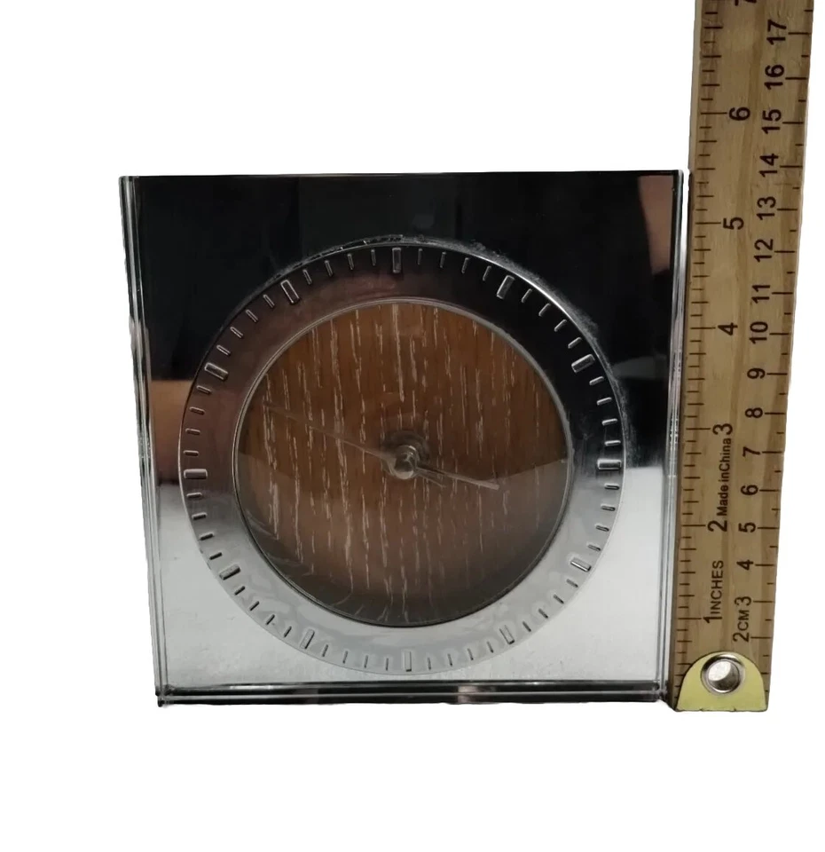 Reloj tocador vintage moderno Thomas O'Brien espejo y madera 5,5"x 5,5" con etiqueta Foto 2 de 4