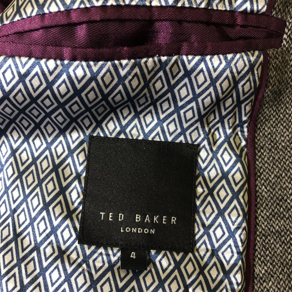 Chaqueta Blazer Ted Baker Gris Grande 4 Bolsillos Forrados Negocios Informal Mezcla de Lana Foto 2 de 4
