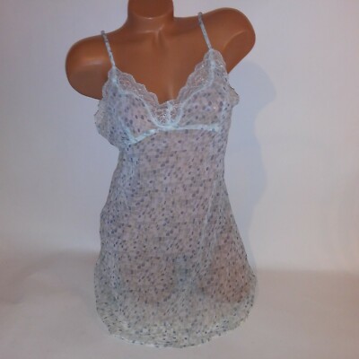 Calvin Klein Lingerie Chemise Slip Large Blue Green Geo Squares Sheer Lace Trim