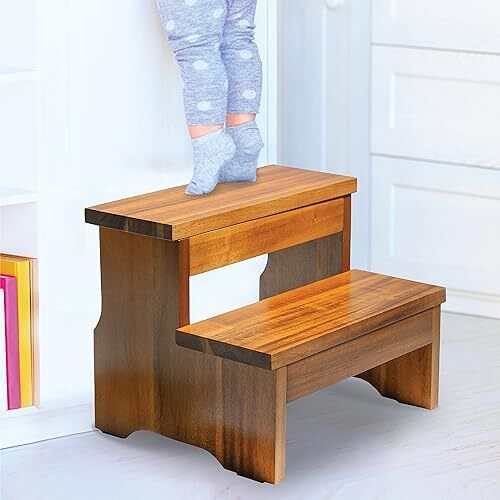 Wooden Two Step Stool - Heavy Duty 2 Step Stool for Adult and Kids - Holds up... - Picture 4 of 5