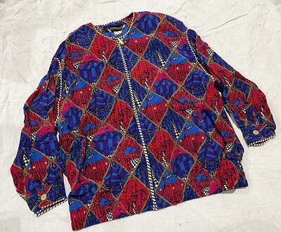 Vintage 80's 90's Sandro Roth Ciao Sport Silk  Jacket Tassel Print XL XXL Bomber
