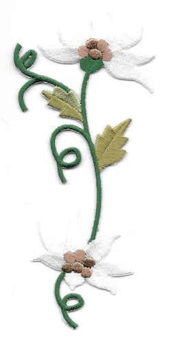 2" x 4 1/2" White Edelweiss Vine Flower Embroidery patch