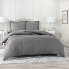 Duvet Cover Set Soft Brushed Comforter Cover W/Pillow Sham, Gray - Queen