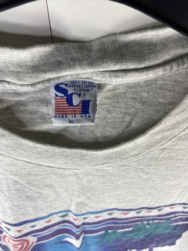 VTG 80s ARUBA CARIBBEAN SAILING OCEAN PALM TREES BOAT GREY T SHIRT SIZE XL RARE - Picture 3 of 8