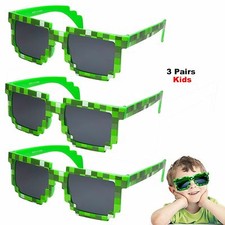 3 PARES NIÑOS Verde al por mayor 8-Bit Pixel Gamer Geek Disfraz Gafas de sol Gafas