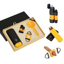 Galiner 3 Torch Cigar Lighter Metal Cutter and  Ashtray 2 Tube Cases Holders Set