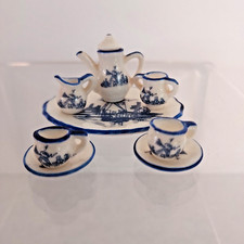 Vintage 1:12 Faux Delft China Dollhouse Tea Coffee Set 9 pieces Holland Windmill