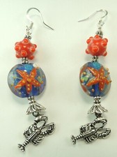 Lampwork Starfish Earrings Lobster Charms Handmade